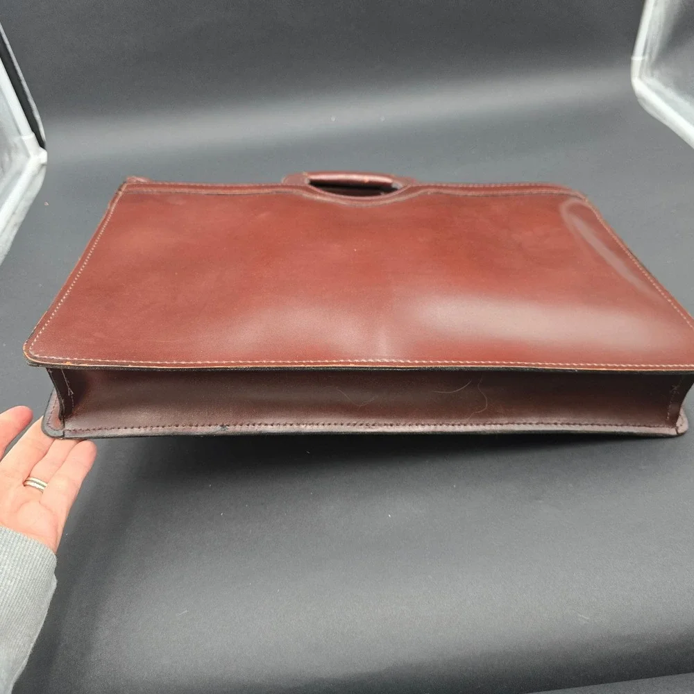 Vintage Brown Leather Briefcase Slim Laptop Bag Messenger with Shoulder Strap